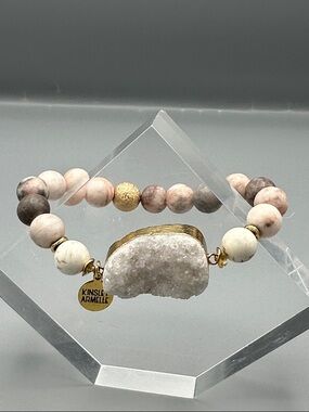 Kinsley Armelle Pink, Cream & Gold Druzy Beaded Bracelet